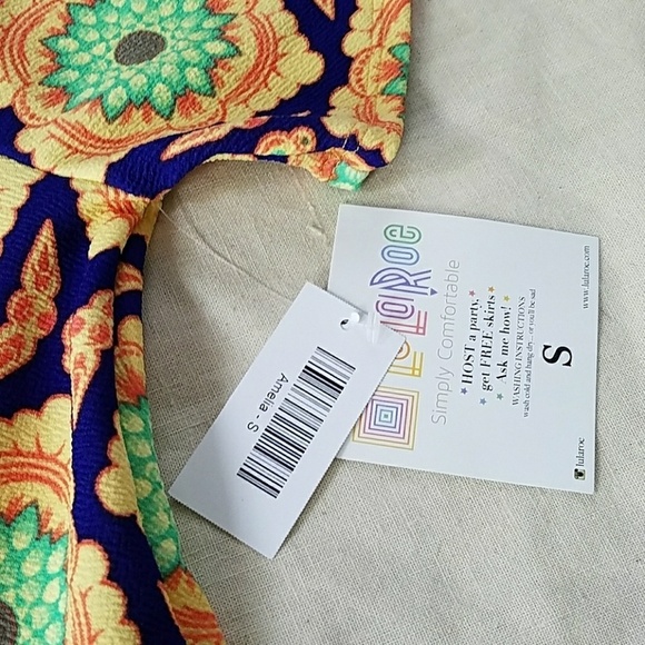 NEW Lularoe Amelia Mod Floral‎ Dress S Fit & Flare Blue Yellow Orange NWT - Picture 4 of 8